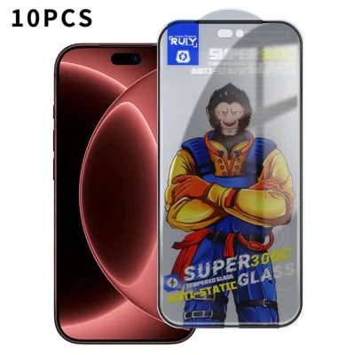  For iPhone 18 Pro Max 10Pcs Anti-Spy Full Screen Protector 300C Large Arc Anti Static Silk Printing Tempered Glass Film - Black