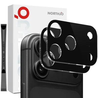 NORTHJO 2Pcs For iPhone 18 Pro Max Full Coverage Camera Lens Protector Silk Printing 3D Clear Tempered Glass Lens Film - Black