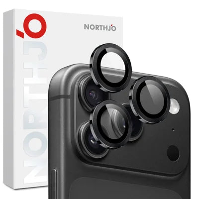 NORTHJO 1 Set For iPhone 18 Pro  /  18 Pro Max Tempered Glass Camera Lens Film CD Veins Metal Ring Lens Guard (Complete Coverage) - Black