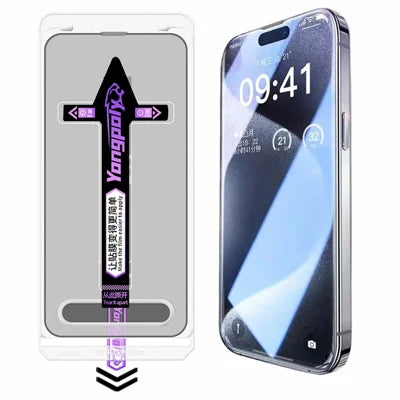YONGPOLY for iPhone 18 Pro Max Tempered Glass Silk Printing HD Clear Screen Protector with Dust-Proof Net - Black Edge