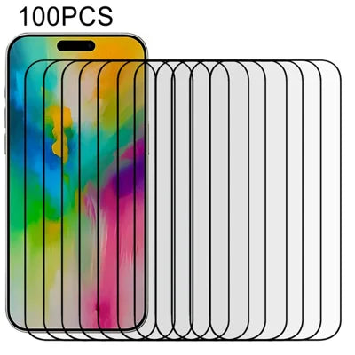  For iPhone 18 Pro Max 100Pcs Tempered Glass Film Silk Print Full Glue Screen Protector - Black