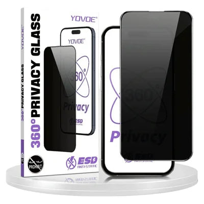 YOVOE for iPhone 18 Pro Max Privacy Screen Protector 360-Degree Anti-Spy Silk Printing 0.33mm Tempered Glass Film - Black